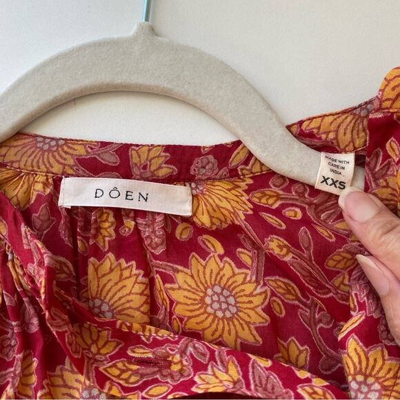 Dôen Jane Blouse in Desert Blooms Block Print Organic Cotton Size XXS Oversized - Picture 7 of 11